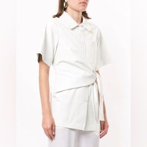 GOEN.J faux leather knotted detail wrap shirt